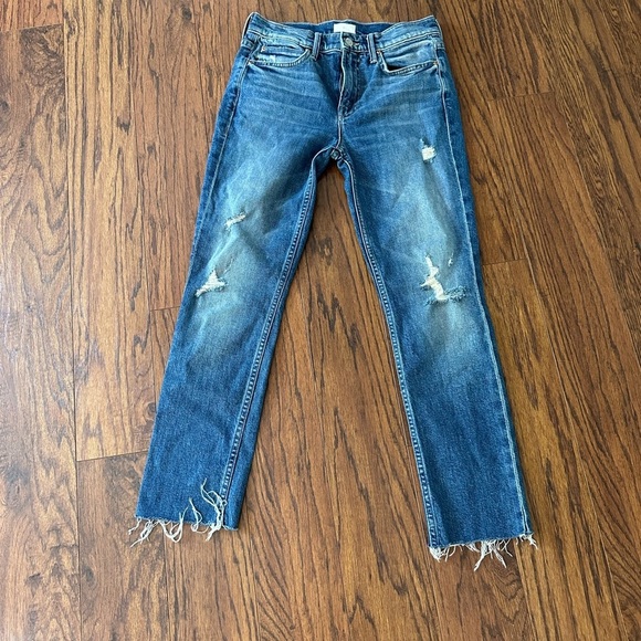 MOTHER Denim - MOTHER Blue Straight Leg Jeans with Vintage Distressing